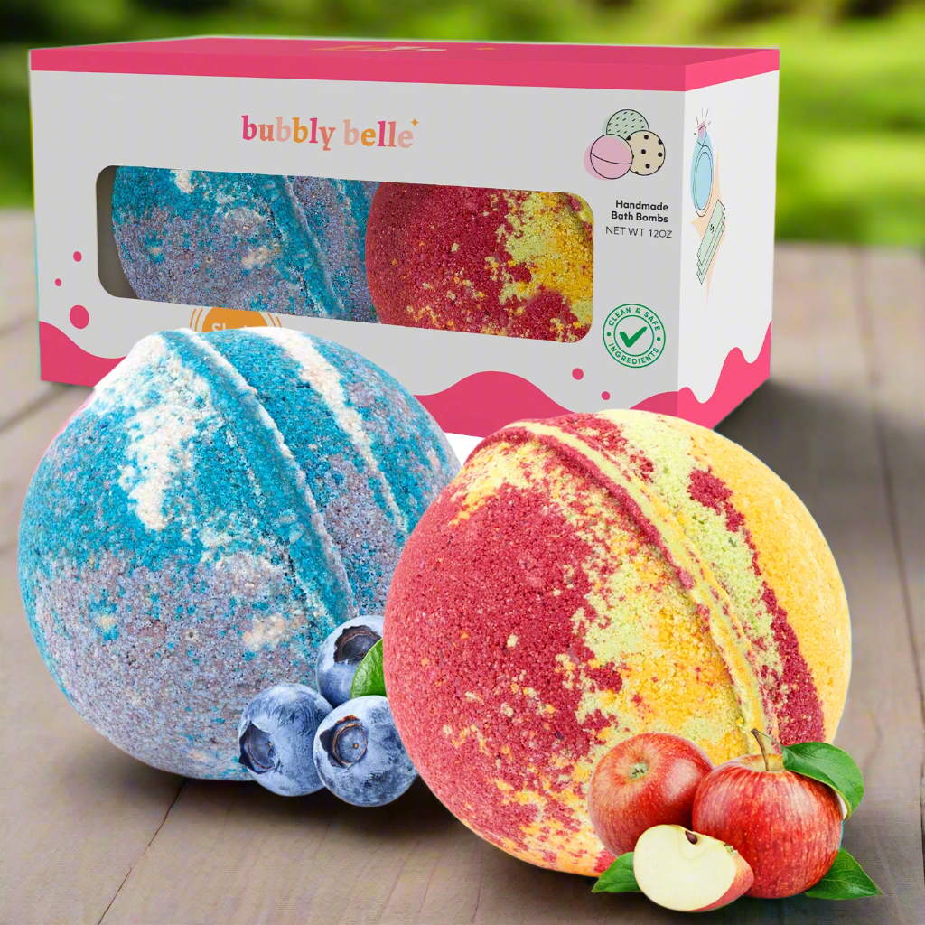 Bombes de bain aux pommes croustillantes et aux bleuets - Coffret cadeau (6 oz/chacune avec anneaux)