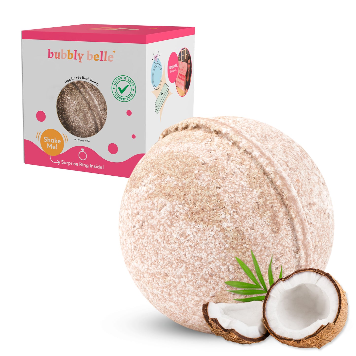 Bomba de baño de crema de coco (en caja de regalo, 6 oz, con aro)