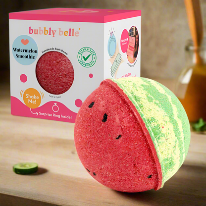 Bombe de bain au smoothie à la pastèque - Coffret cadeau (6 oz avec anneau)