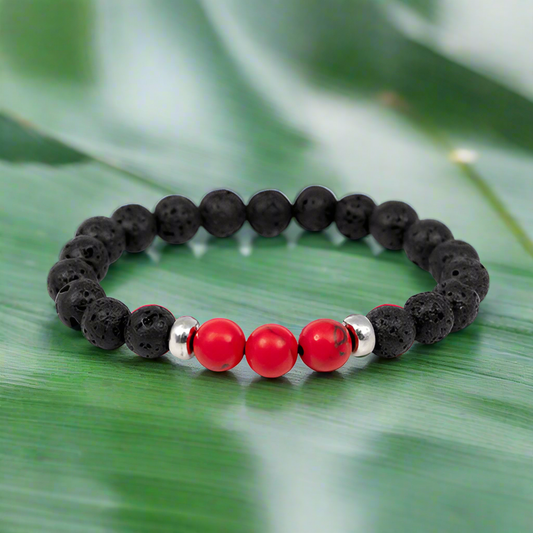 Red Bead Trio Lava Rock Diffuser Bracelet