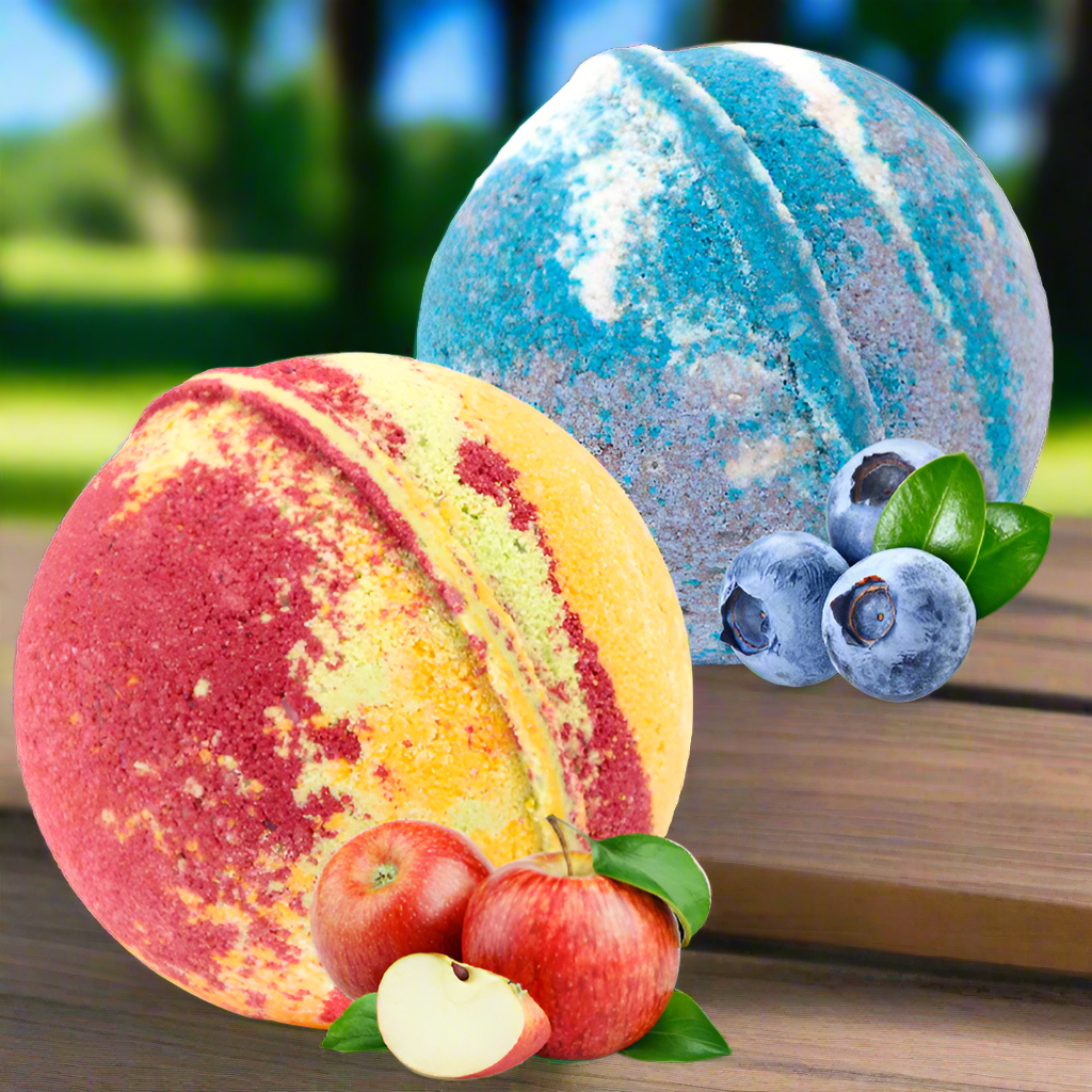Bombes de bain Apple Crisp + Blueberry Cobbler (6 oz/chacune avec anneaux)