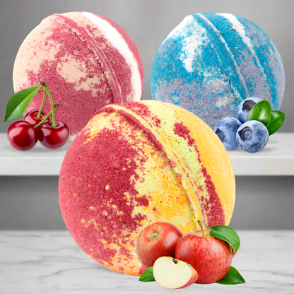 Bombes de bain aux pommes croustillantes, aux bleuets et aux cerises (6 oz/chacune avec anneaux)