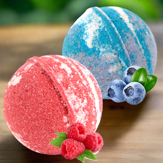 Bombes de bain Sorbet à la framboise + Cobbler aux bleuets (6 oz/chacune avec anneaux)