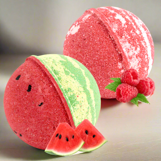 Bombes de bain au smoothie à la pastèque et au sorbet à la framboise (6 oz/chacune avec anneaux)