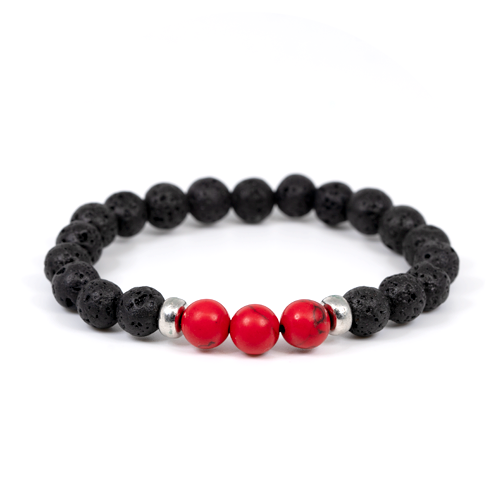 Bracelet diffuseur de pierres de lave trio de perles rouges