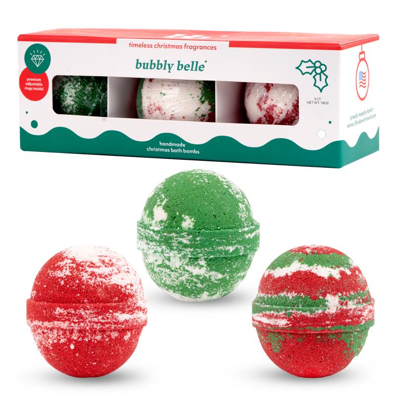 Christmas Bulb - 3 Pack Bath Bombs with Rings Gift Boxed